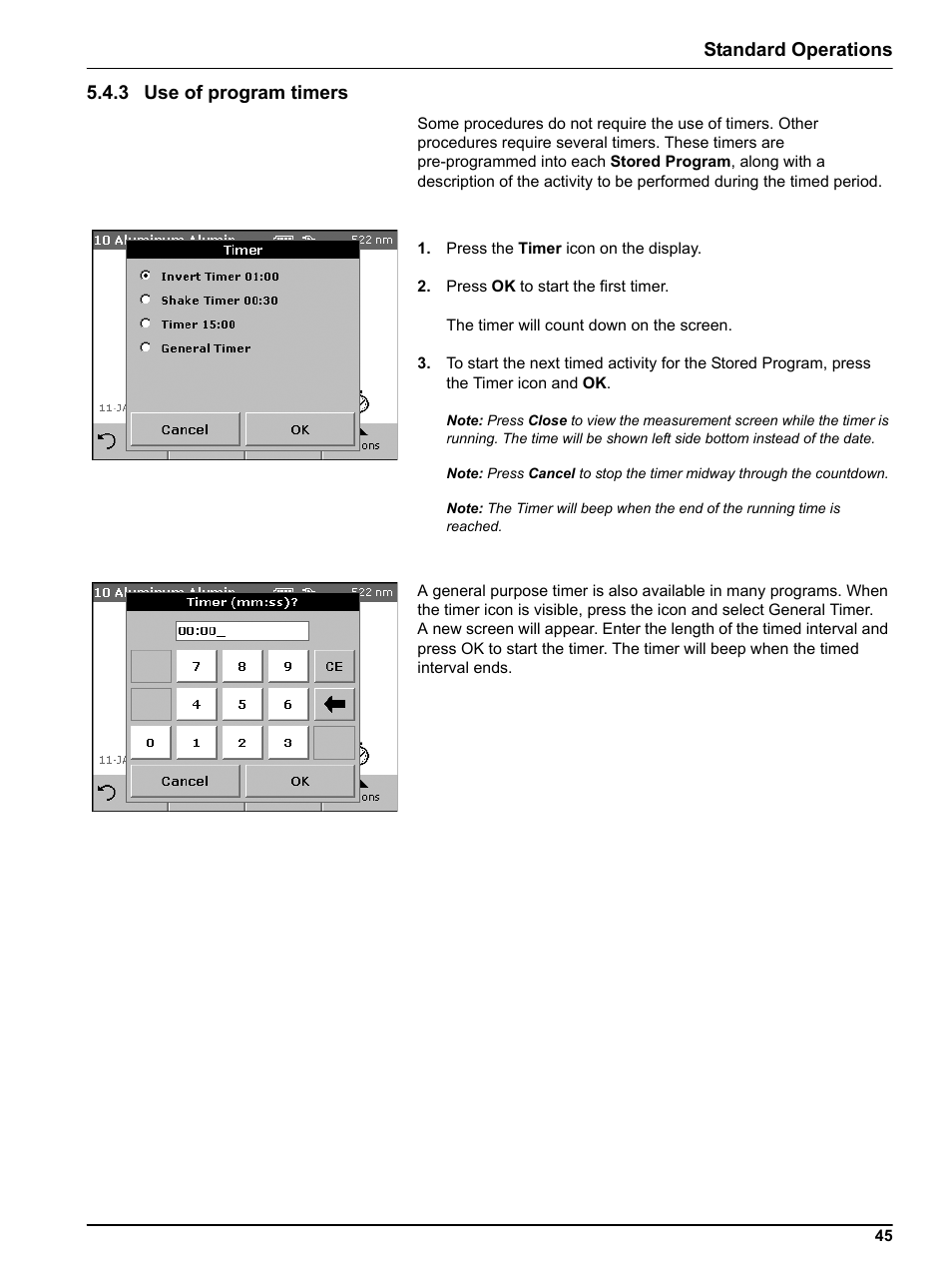 3 use of program timers, Standard operations 5.4.3 use of program timers | Hach Portable Spectrophotometer DR 2800 User Manual | Page 45 / 126