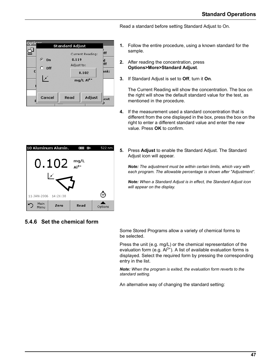 6 set the chemical form, Standard operations | Hach Portable Spectrophotometer DR 2800 User Manual | Page 47 / 126