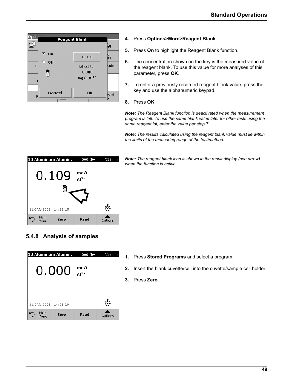 8 analysis of samples, Standard operations | Hach Portable Spectrophotometer DR 2800 User Manual | Page 49 / 126