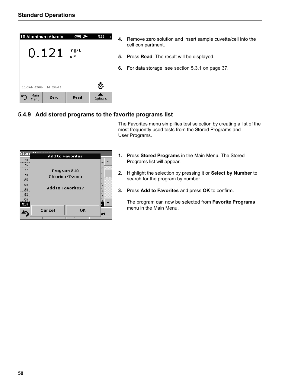 Standard operations | Hach Portable Spectrophotometer DR 2800 User Manual | Page 50 / 126