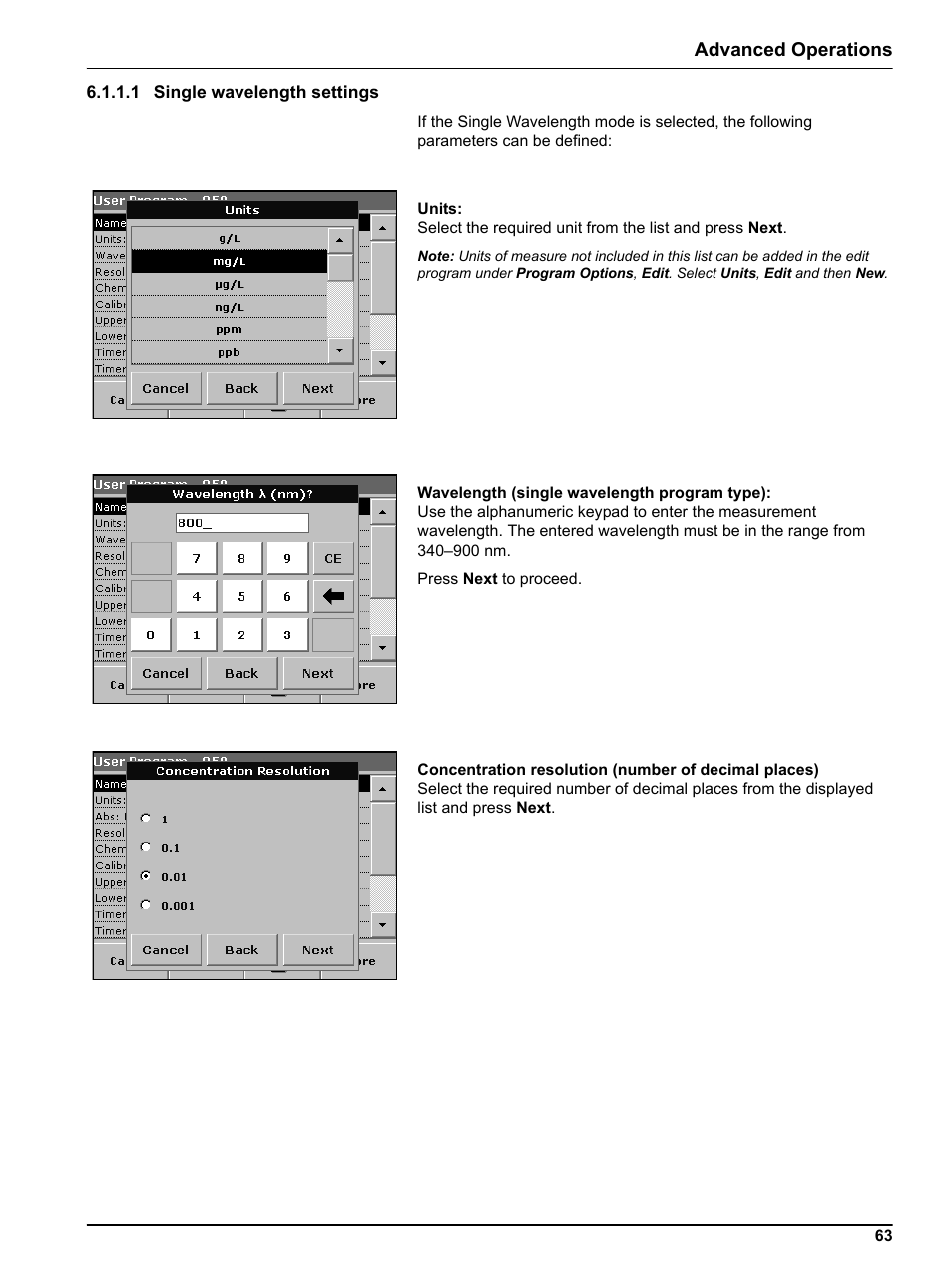 1 single wavelength settings, Length | Hach Portable Spectrophotometer DR 2800 User Manual | Page 63 / 126