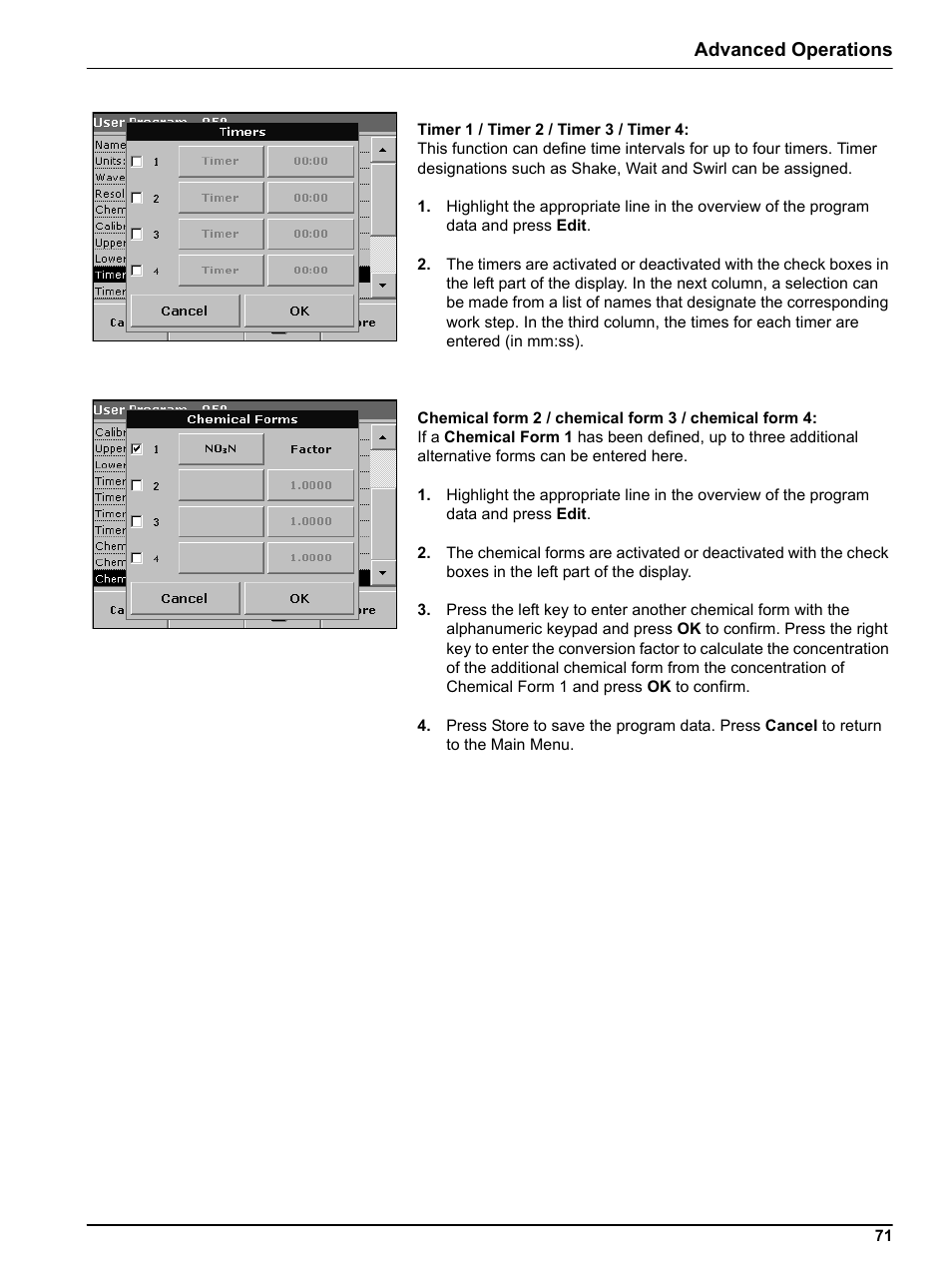Advanced operations | Hach Portable Spectrophotometer DR 2800 User Manual | Page 71 / 126