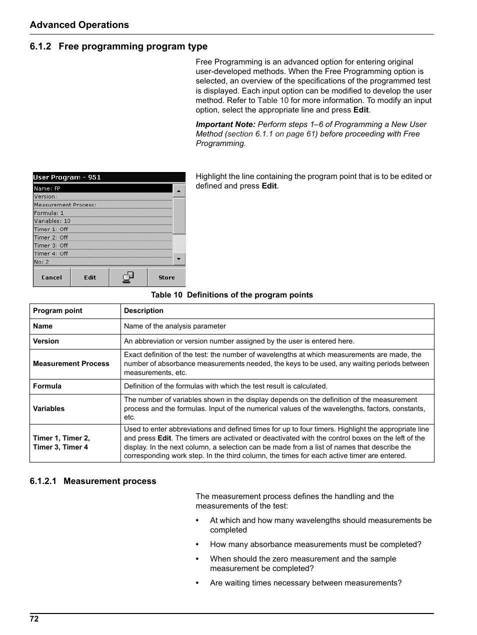 2 free programming program type, 1 measurement process, Section 6.1.2 | Hach Portable Spectrophotometer DR 2800 User Manual | Page 72 / 126