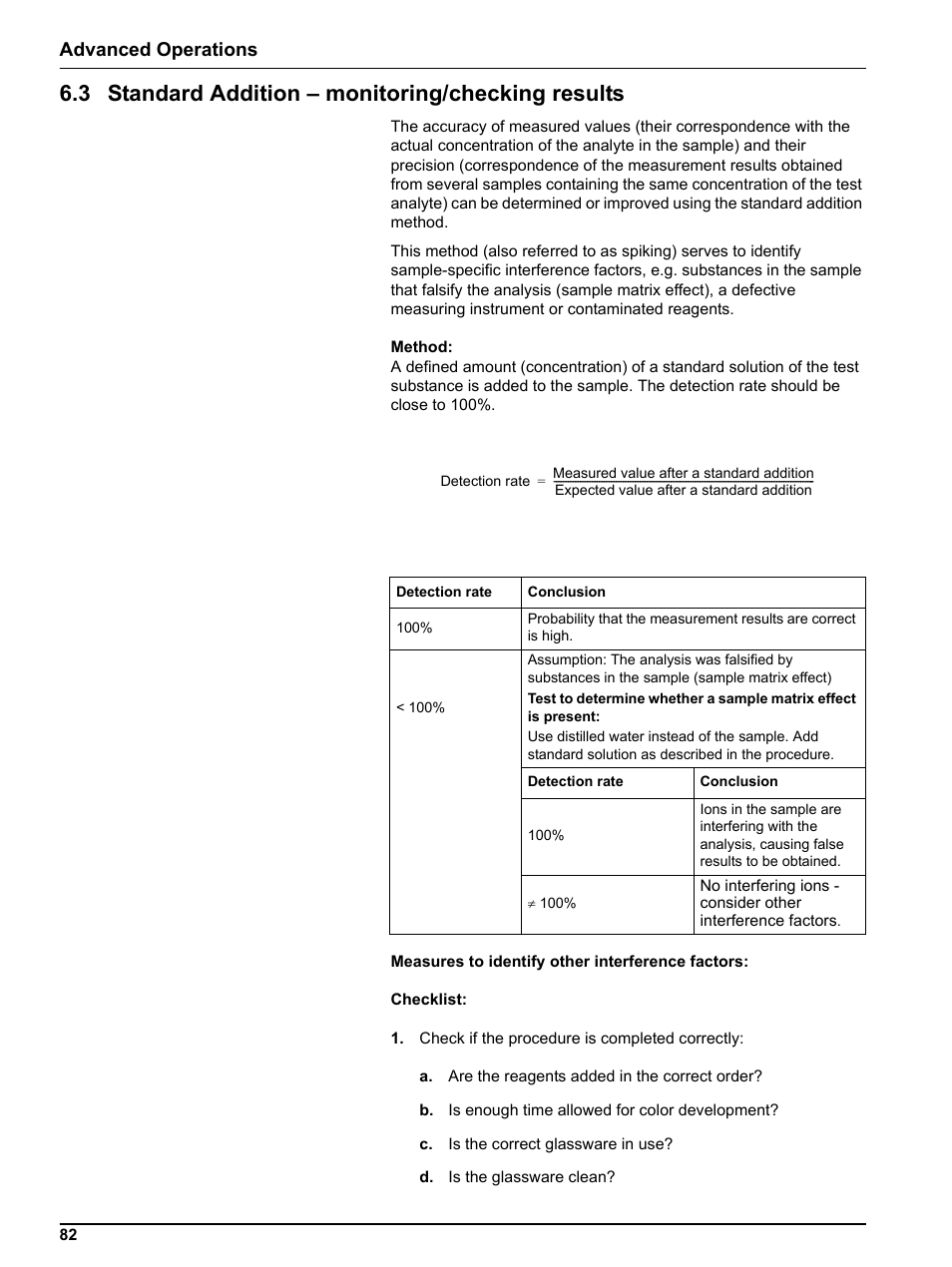 3 standard addition - monitoring/checking results, 3 standard addition – monitoring/checking results, Advanced operations | Hach Portable Spectrophotometer DR 2800 User Manual | Page 82 / 126