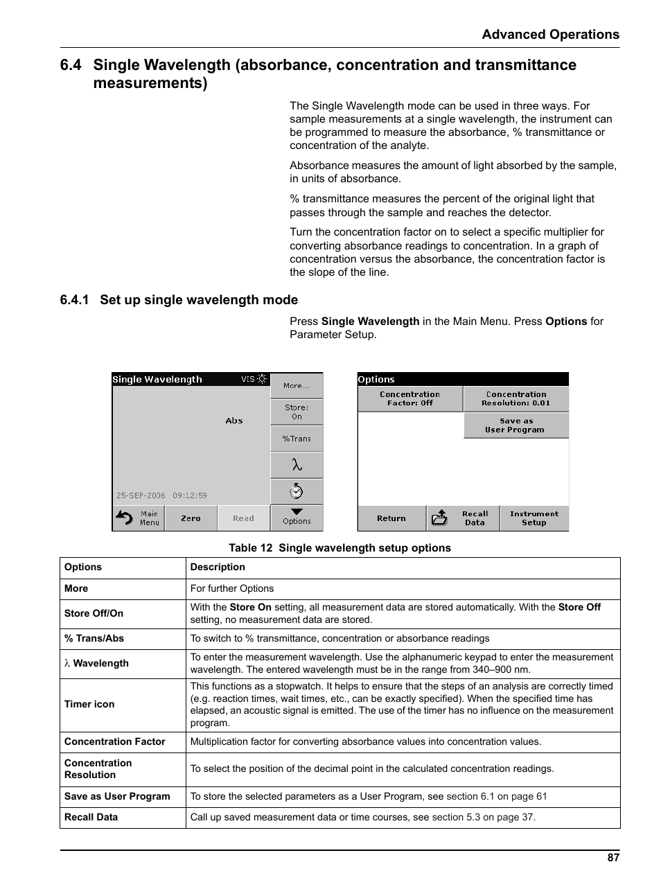 1 set up single wavelength mode, Advanced operations | Hach Portable Spectrophotometer DR 2800 User Manual | Page 87 / 126