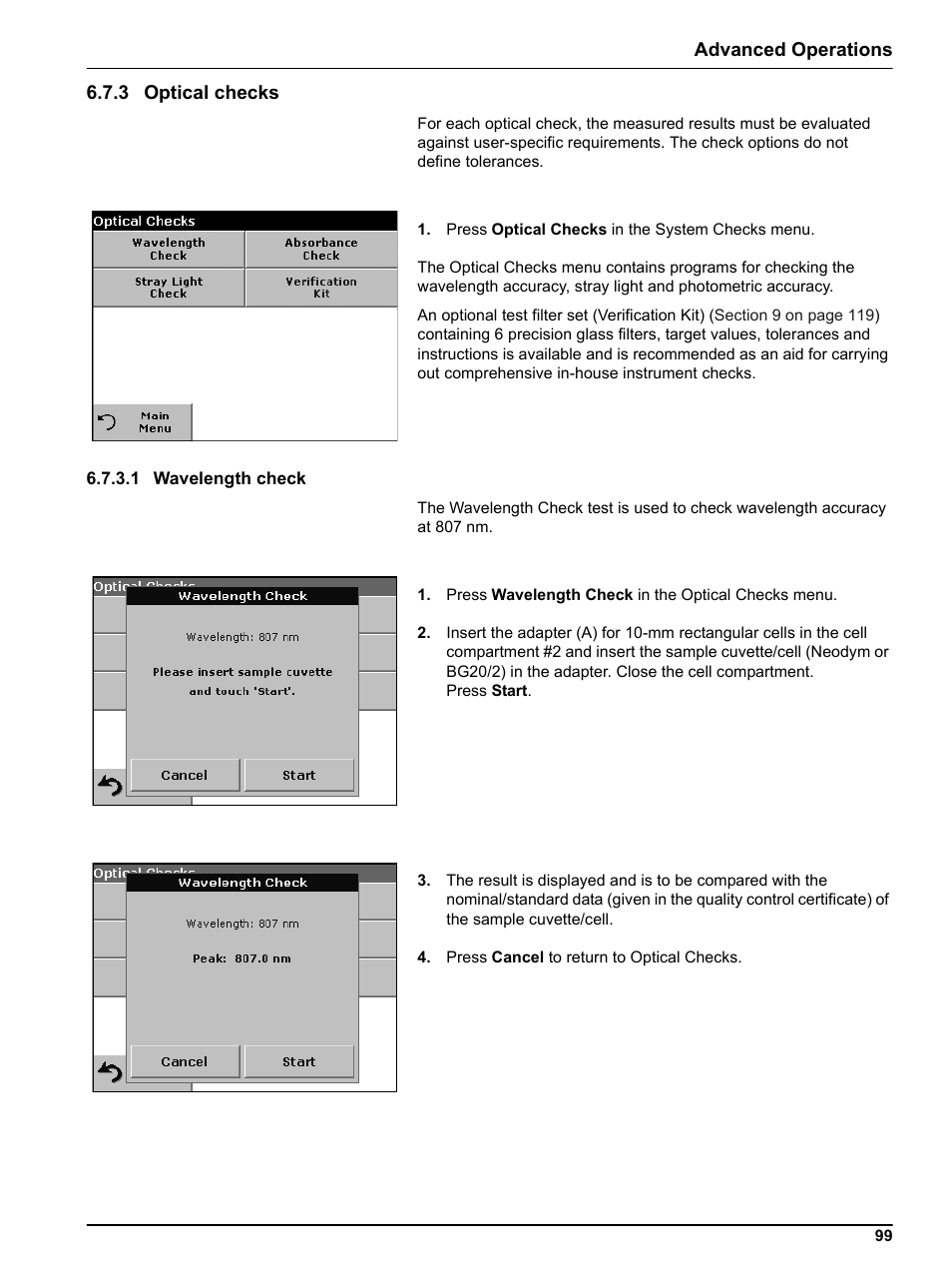 3 optical checks, 1 wavelength check | Hach Portable Spectrophotometer DR 2800 User Manual | Page 99 / 126