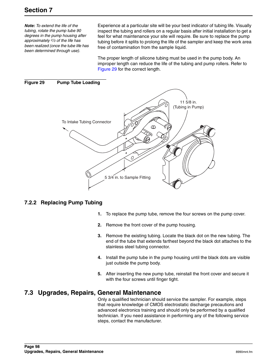 2 replacing pump tubing, 3 upgrades, repairs, general maintenance | Hach 900 MAX User Manual | Page 100 / 160