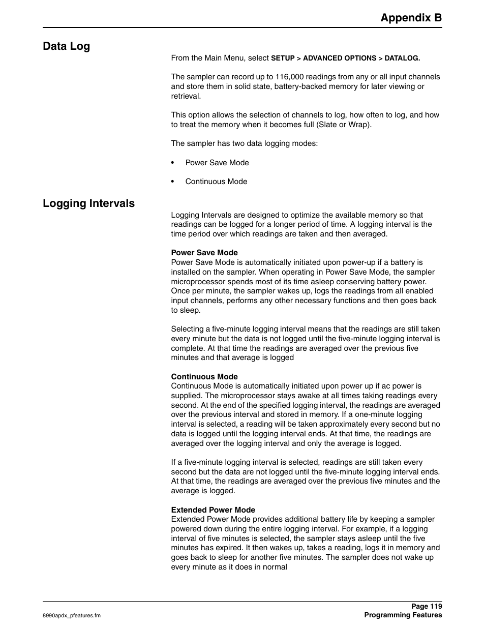 Data log logging intervals, Appendix b, Data log | Logging intervals | Hach 900 MAX User Manual | Page 121 / 160