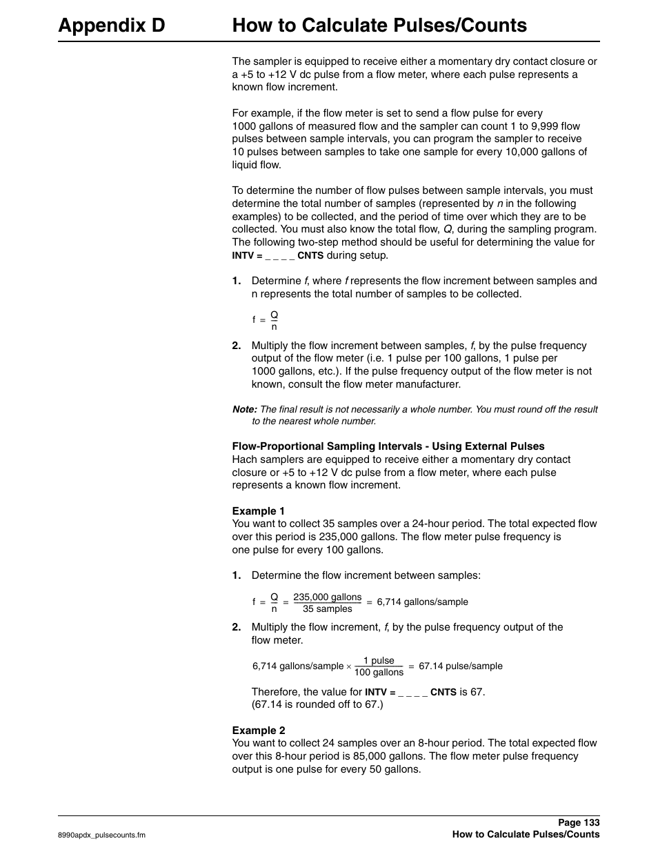 Appendix d how to calculate pulses/counts, Appendix d | Hach 900 MAX User Manual | Page 135 / 160