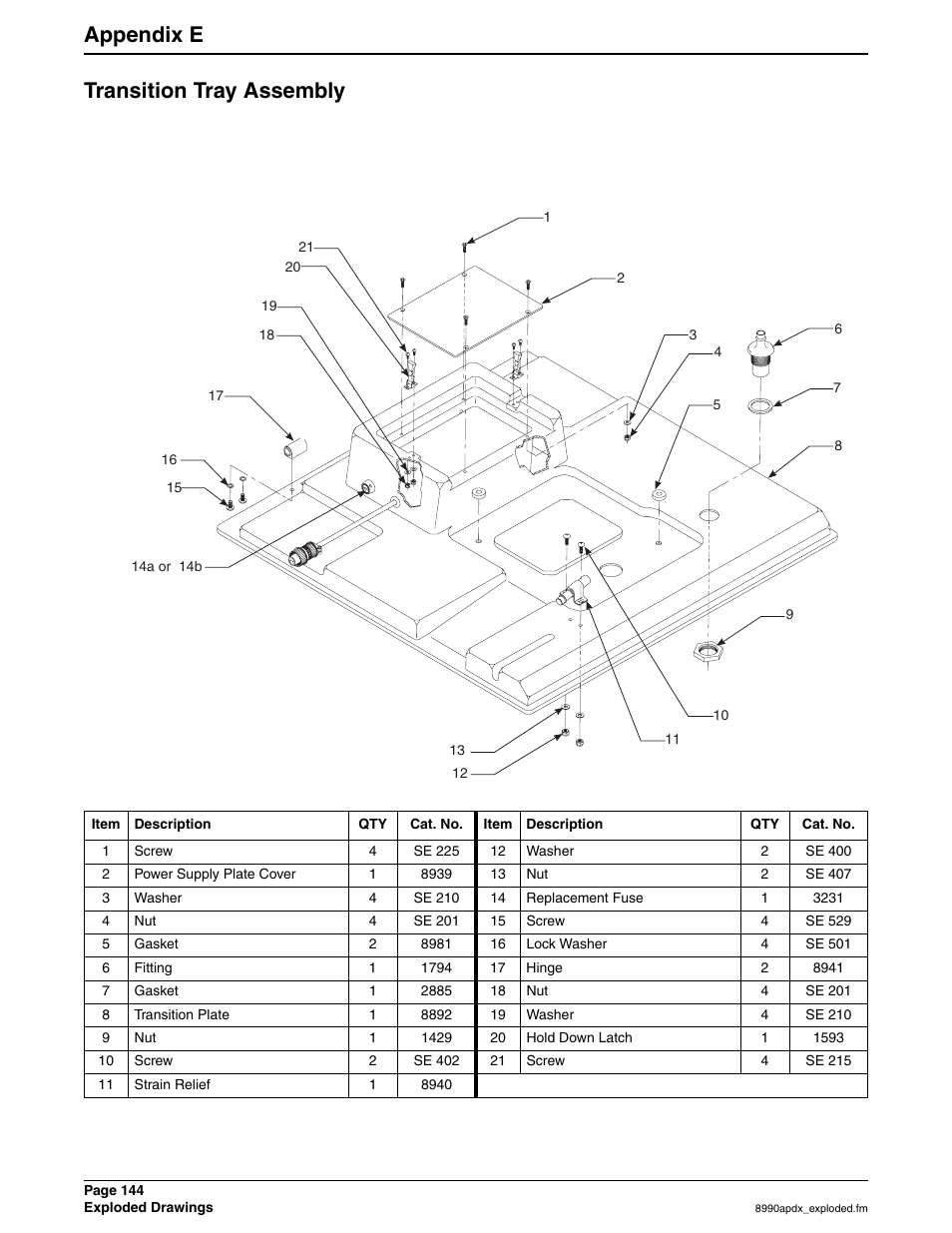 Transition tray assembly, Appendix e transition tray assembly | Hach 900 MAX User Manual | Page 146 / 160