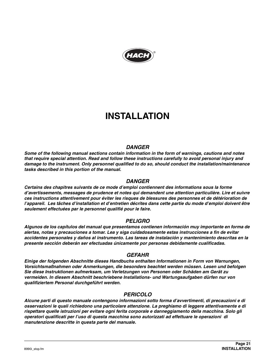 Installation | Hach 900 MAX User Manual | Page 23 / 160