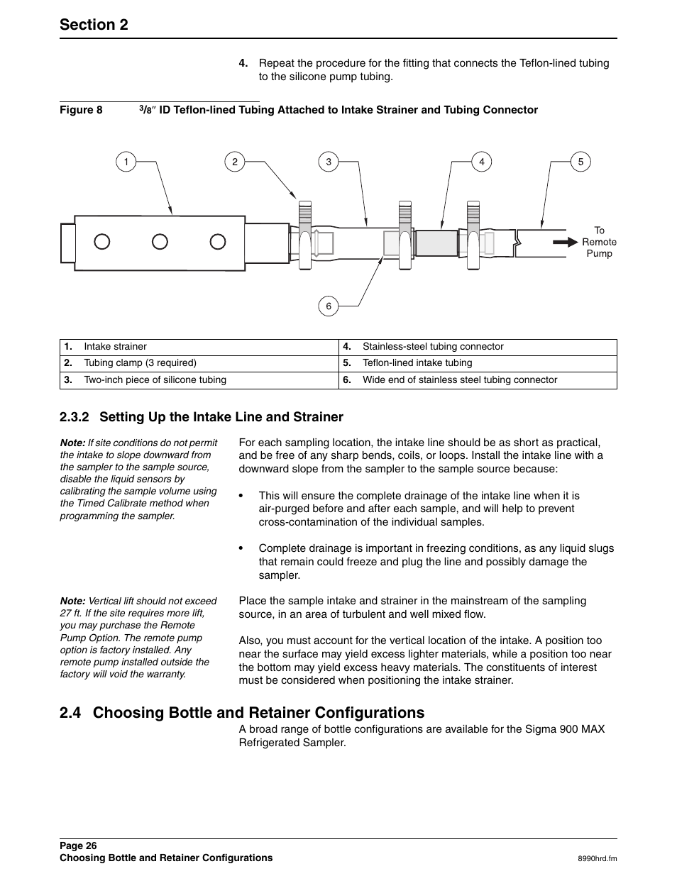 2 setting up the intake line and strainer, 4 choosing bottle and retainer configurations | Hach 900 MAX User Manual | Page 28 / 160