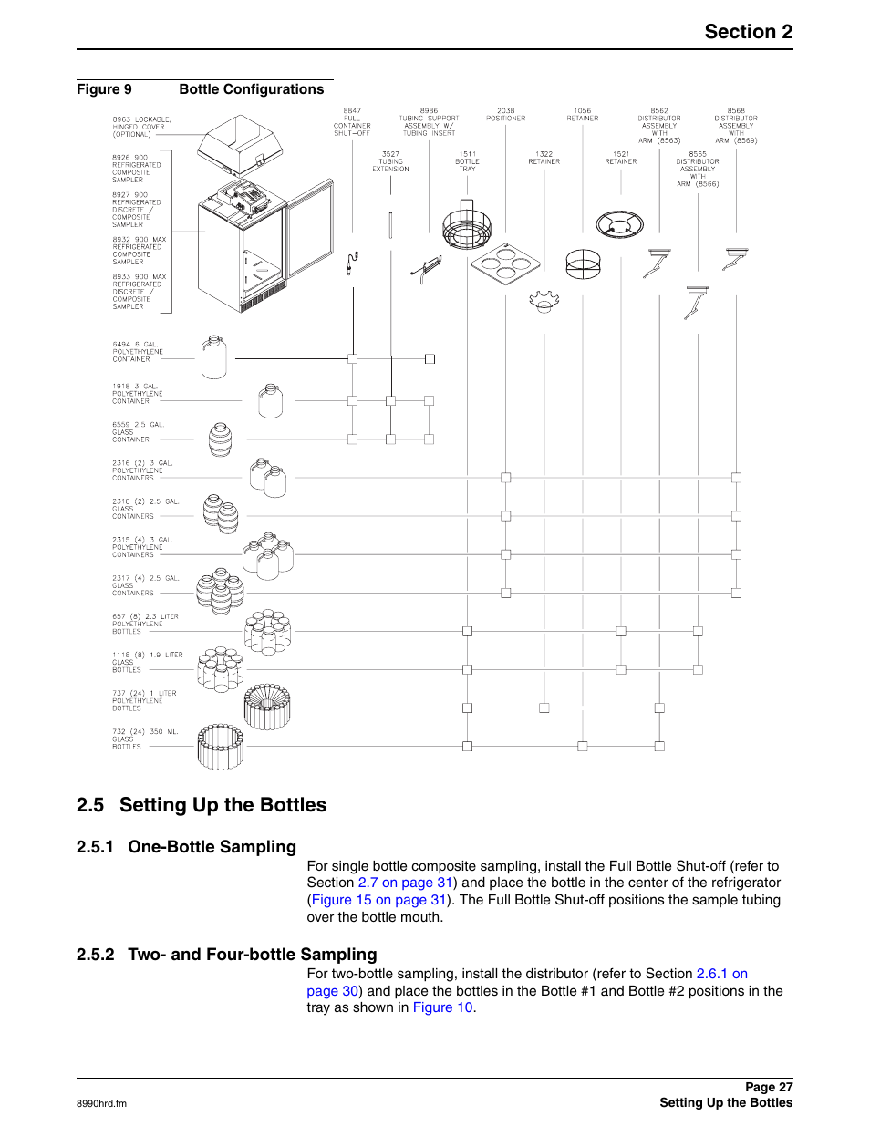 5 setting up the bottles, 1 one-bottle sampling, 2 two- and four-bottle sampling | Hach 900 MAX User Manual | Page 29 / 160