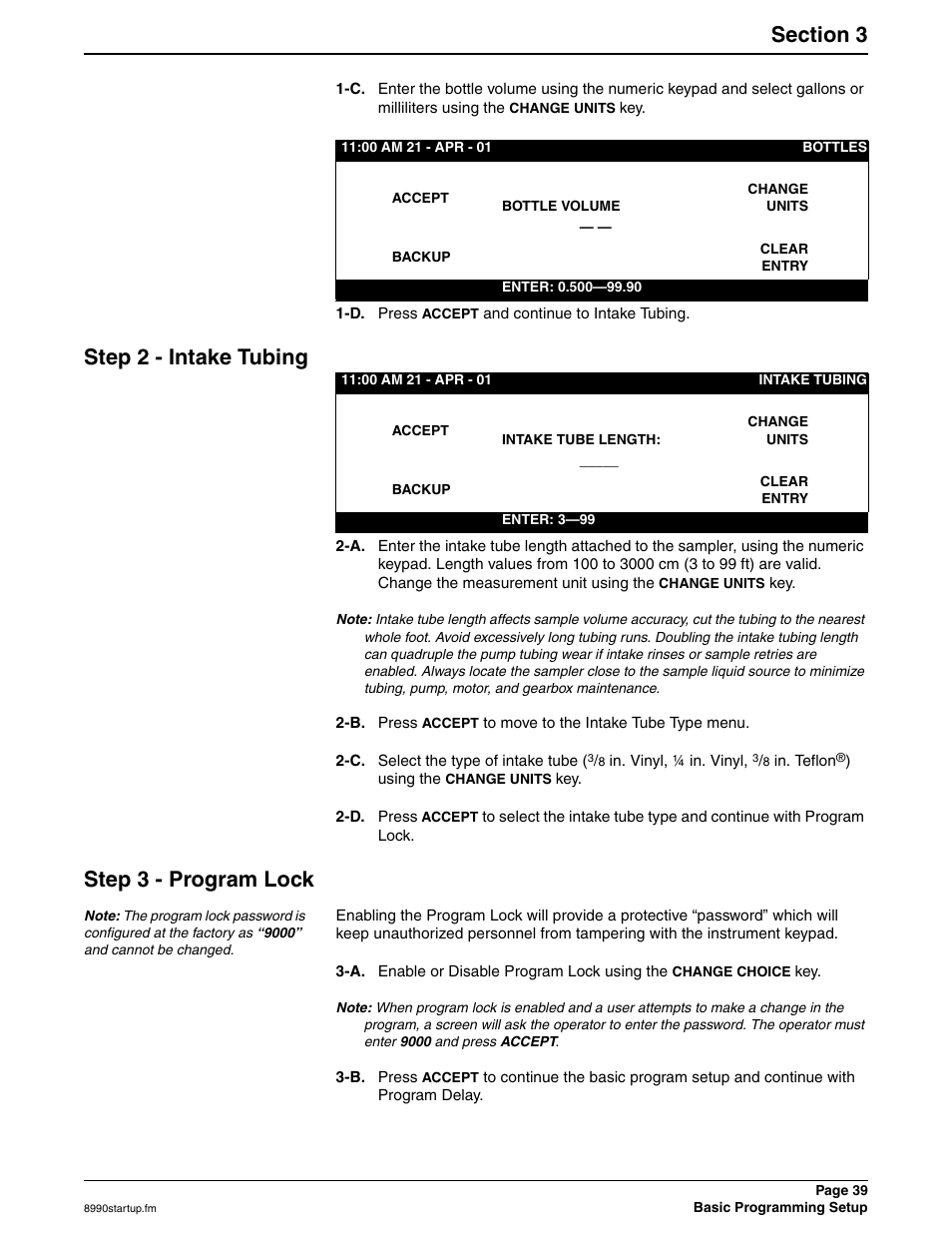 Step 2 - intake tubing, Step 3 - program lock | Hach 900 MAX User Manual | Page 41 / 160