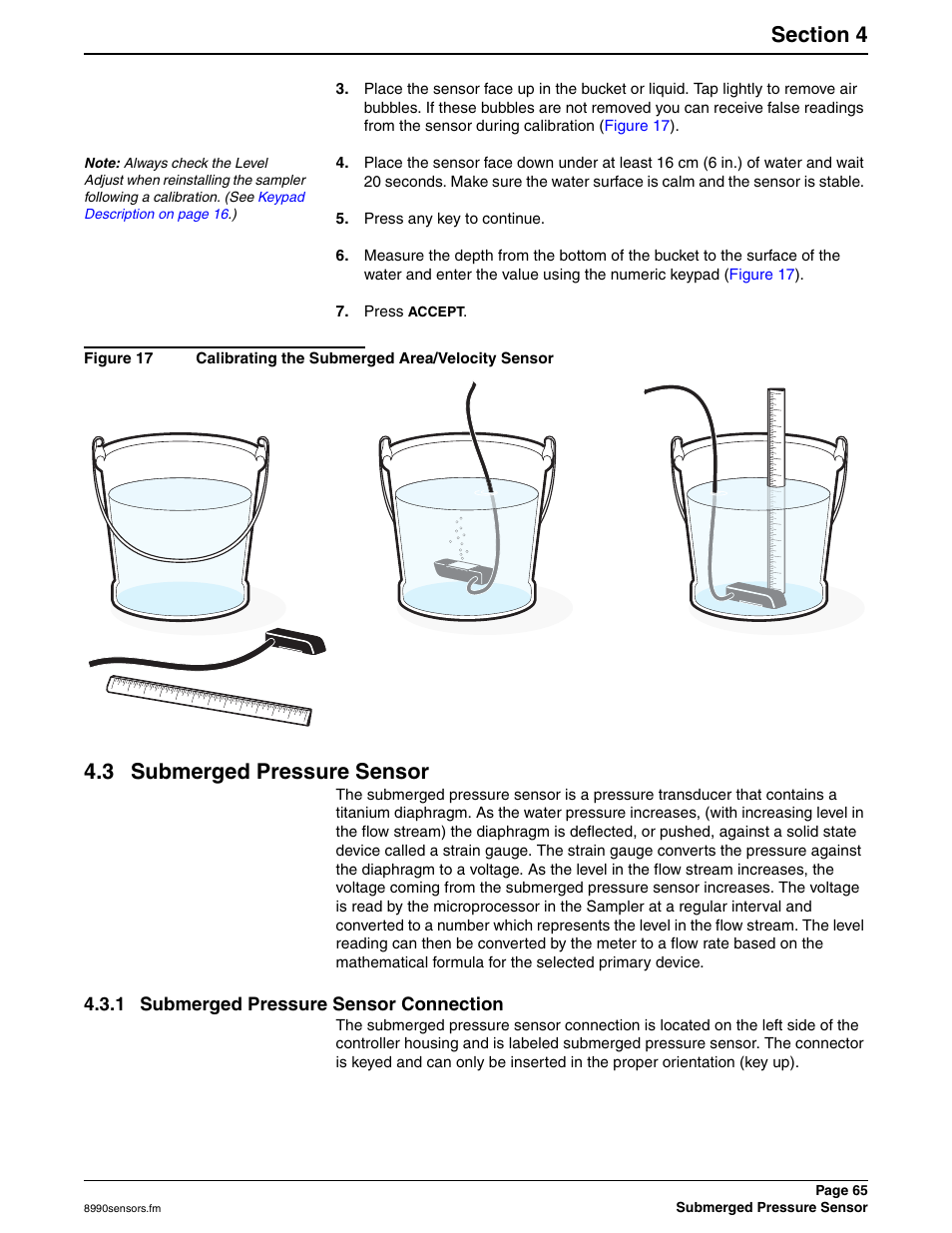 3 submerged pressure sensor, 1 submerged pressure sensor connection | Hach 900 MAX User Manual | Page 67 / 160