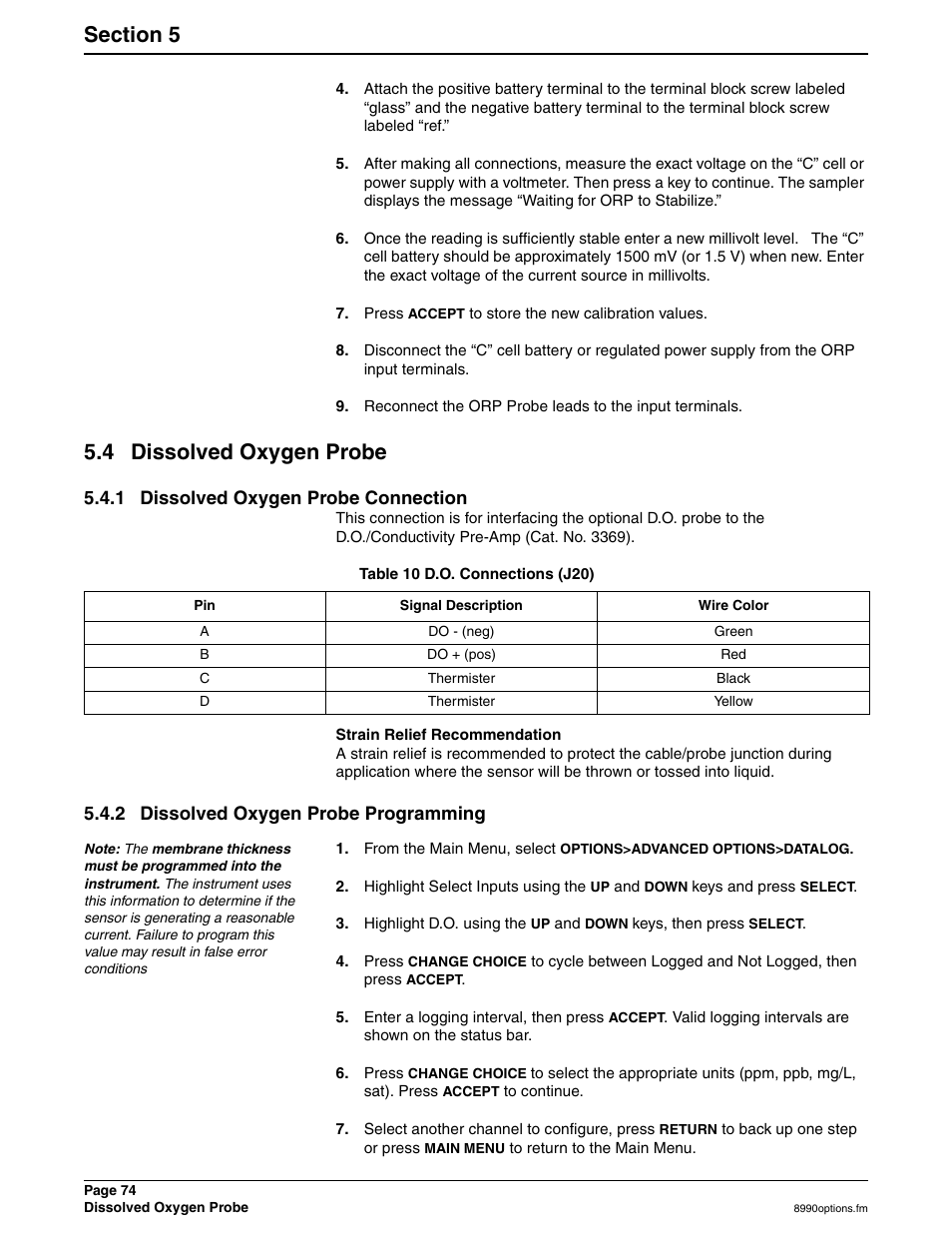 4 dissolved oxygen probe, 1 dissolved oxygen probe connection, 2 dissolved oxygen probe programming | Hach 900 MAX User Manual | Page 76 / 160
