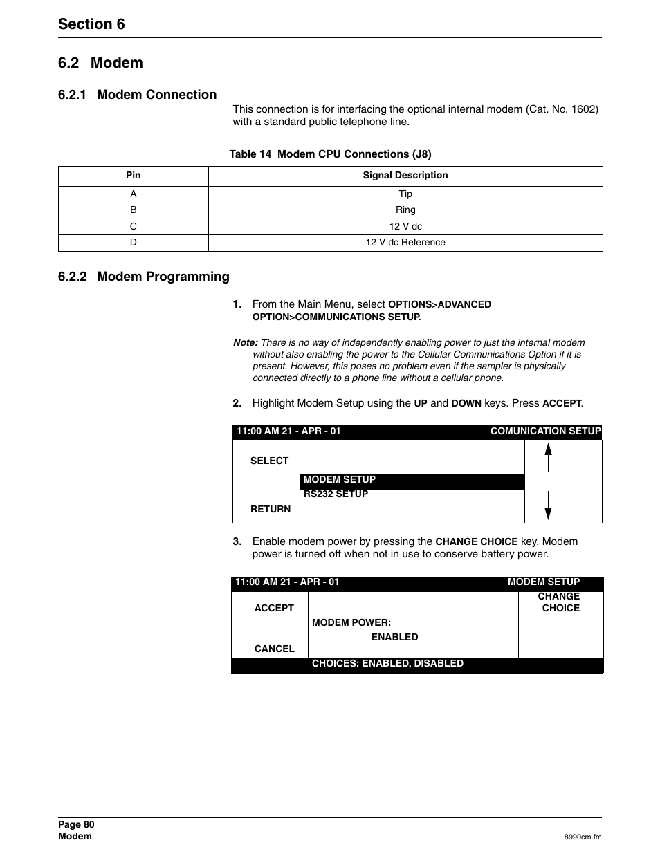 2 modem, 1 modem connection, 2 modem programming | Hach 900 MAX User Manual | Page 82 / 160