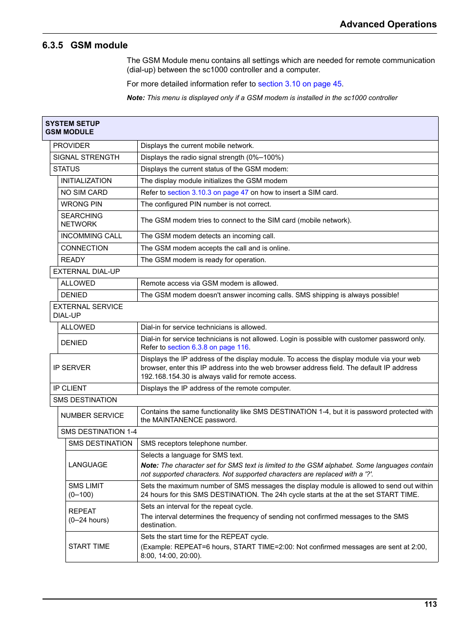 5 gsm module, Advanced operations 6.3.5 gsm module | Hach sc1000 User Manual | Page 115 / 150