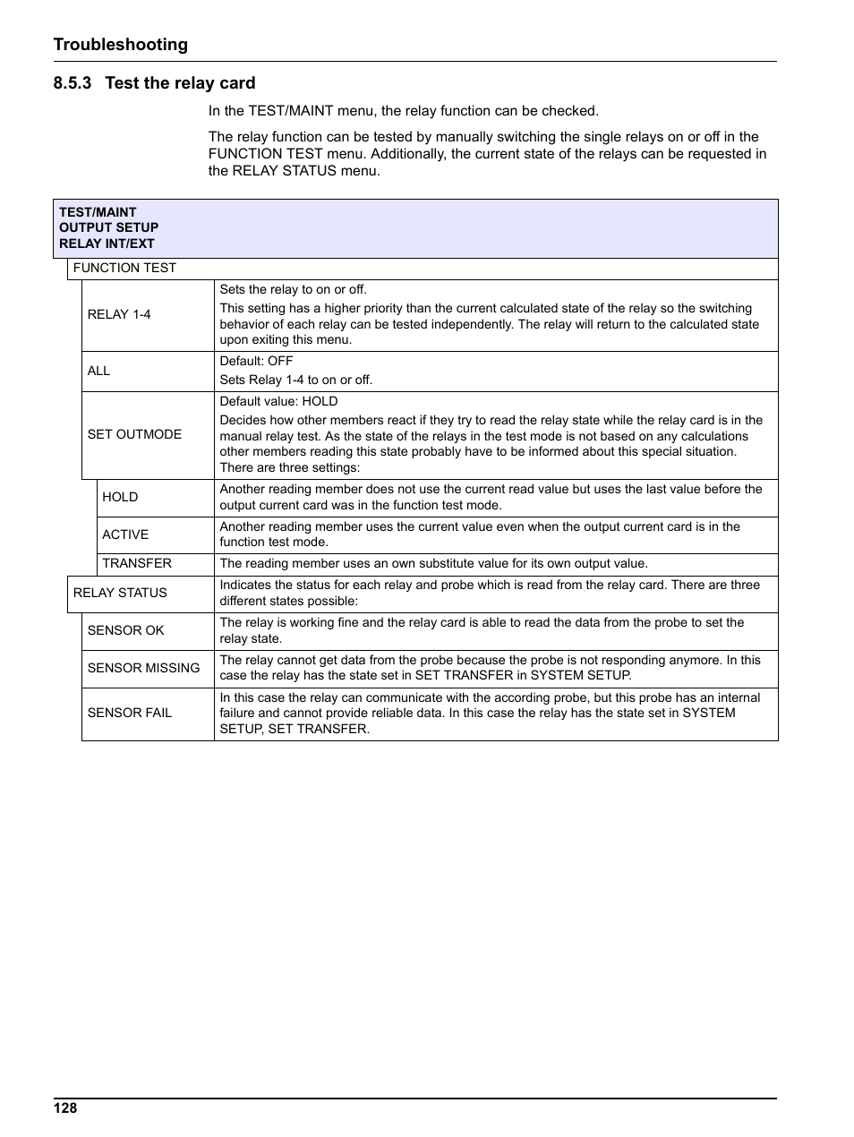 3 test the relay card, Troubleshooting 8.5.3 test the relay card | Hach sc1000 User Manual | Page 130 / 150