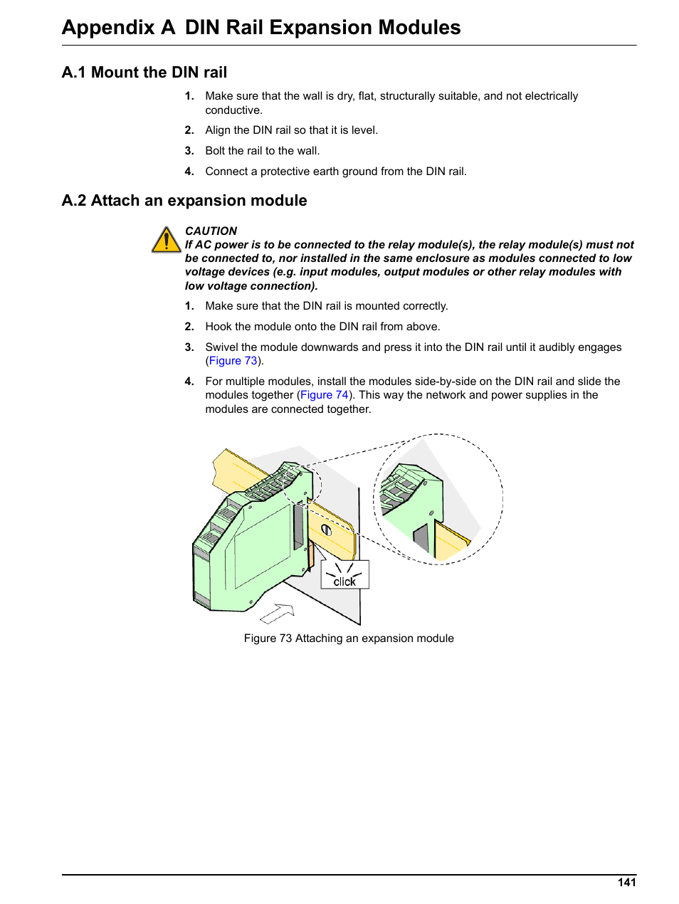 Appendix a din rail expansion modules, A.1 mount the din rail, A.2 attach an expansion module | Hach sc1000 User Manual | Page 143 / 150