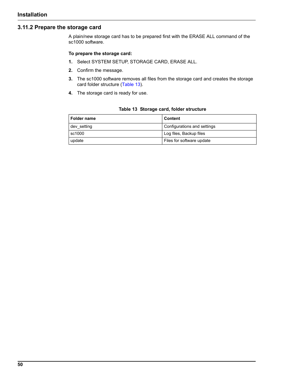 2 prepare the storage card, Installation 3.11.2 prepare the storage card | Hach sc1000 User Manual | Page 52 / 150