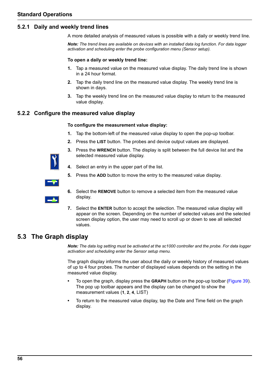1 daily and weekly trend lines, 2 configure the measured value display, 3 the graph display | Hach sc1000 User Manual | Page 58 / 150