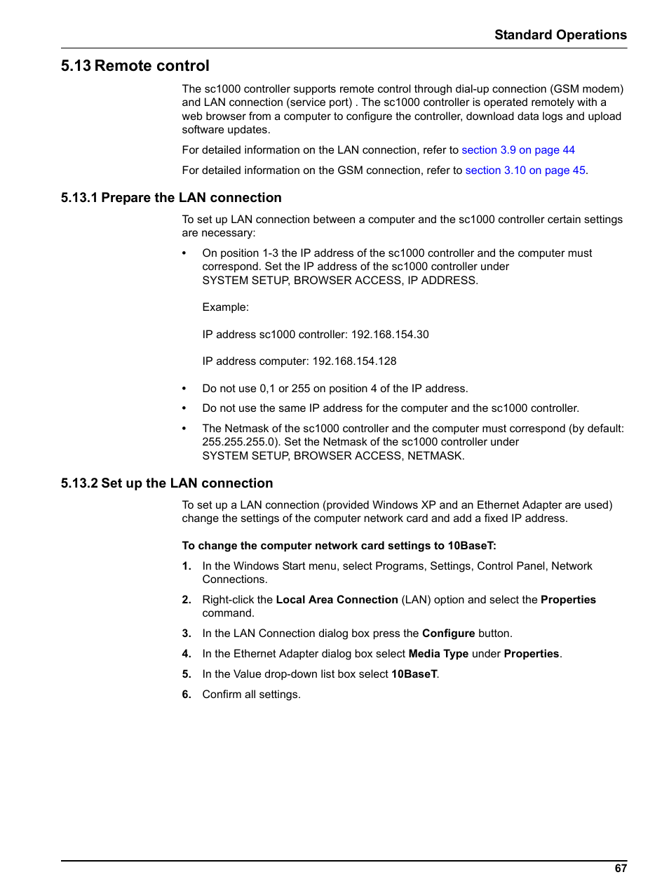 13 remote control, 1 prepare the lan connection, 2 set up the lan connection | Hach sc1000 User Manual | Page 69 / 150