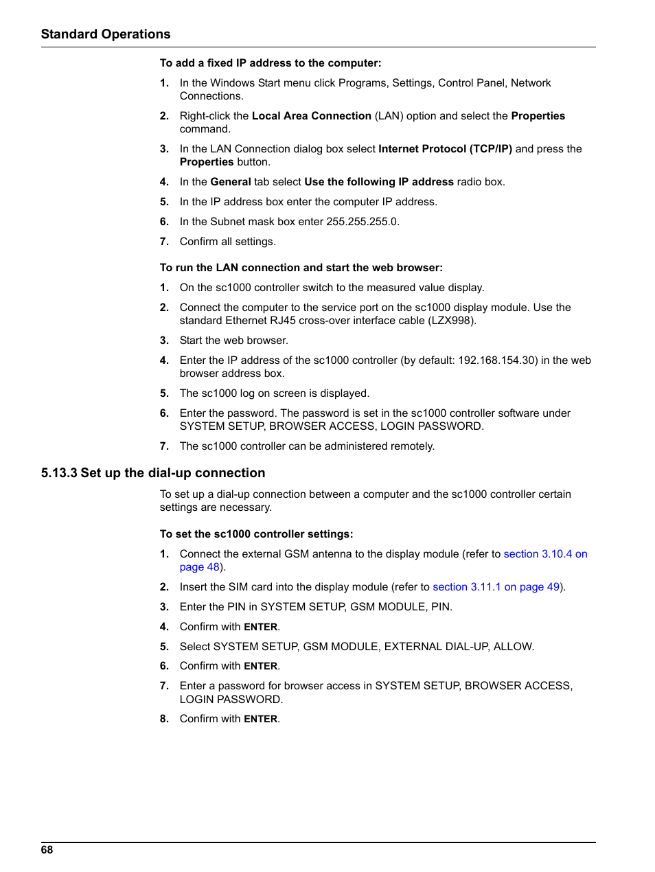 3 set up the dial-up connection, Standard operations | Hach sc1000 User Manual | Page 70 / 150