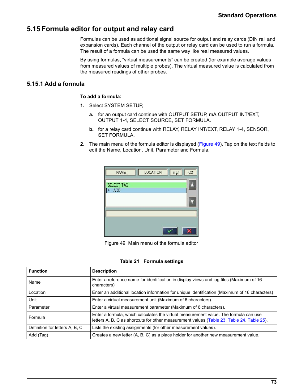 15 formula editor for output and relay card, 1 add a formula, Standard operations | Hach sc1000 User Manual | Page 75 / 150