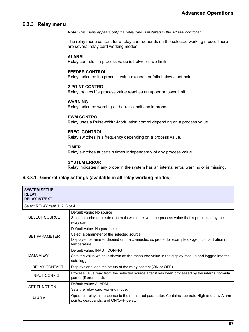 3 relay menu, Ions, refer to, Advanced operations 6.3.3 relay menu | Hach sc1000 User Manual | Page 89 / 150