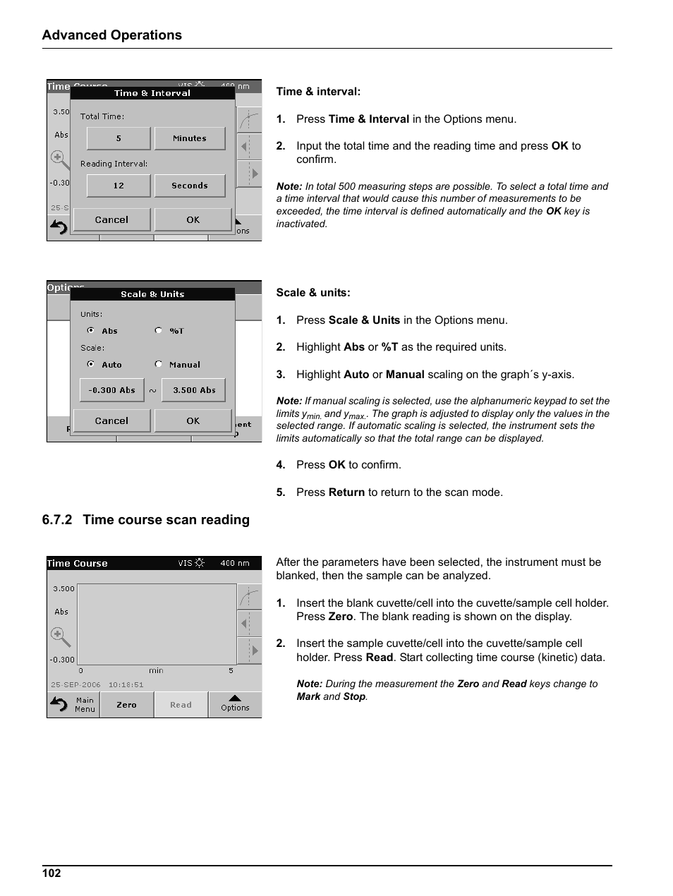 2 time course scan reading, Advanced operations | Hach DR 5000 User Manual | Page 102 / 136