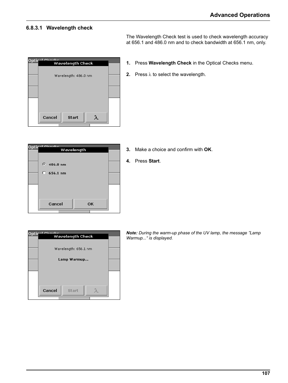 1 wavelength check, Advanced operations | Hach DR 5000 User Manual | Page 107 / 136