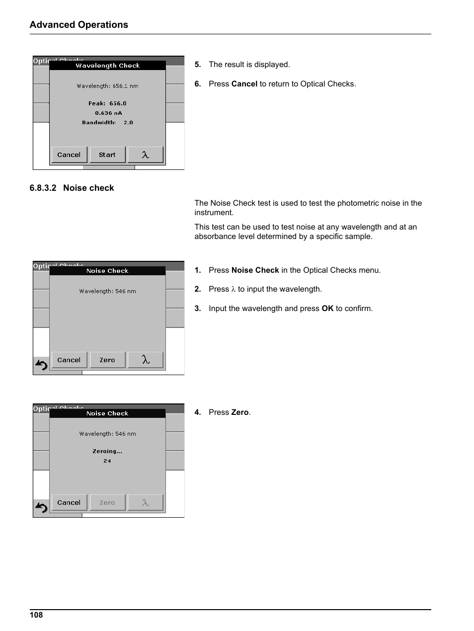 2 noise check, Advanced operations | Hach DR 5000 User Manual | Page 108 / 136