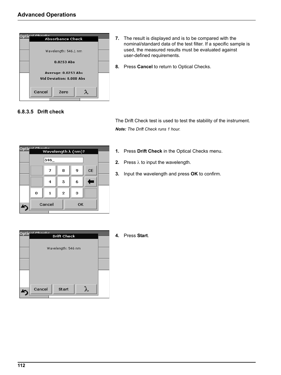 5 drift check, Advanced operations | Hach DR 5000 User Manual | Page 112 / 136