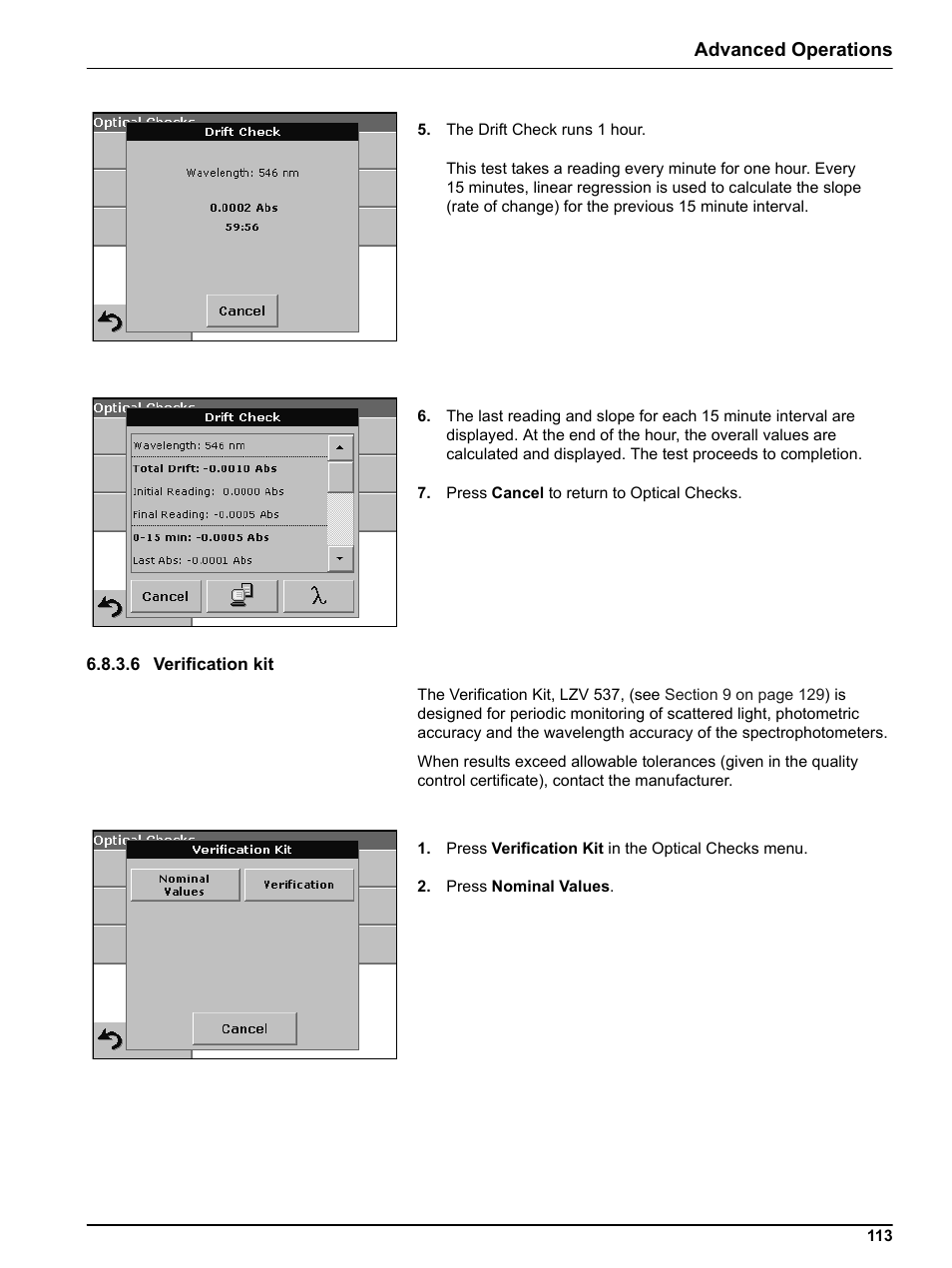 6 verification kit, Advanced operations | Hach DR 5000 User Manual | Page 113 / 136