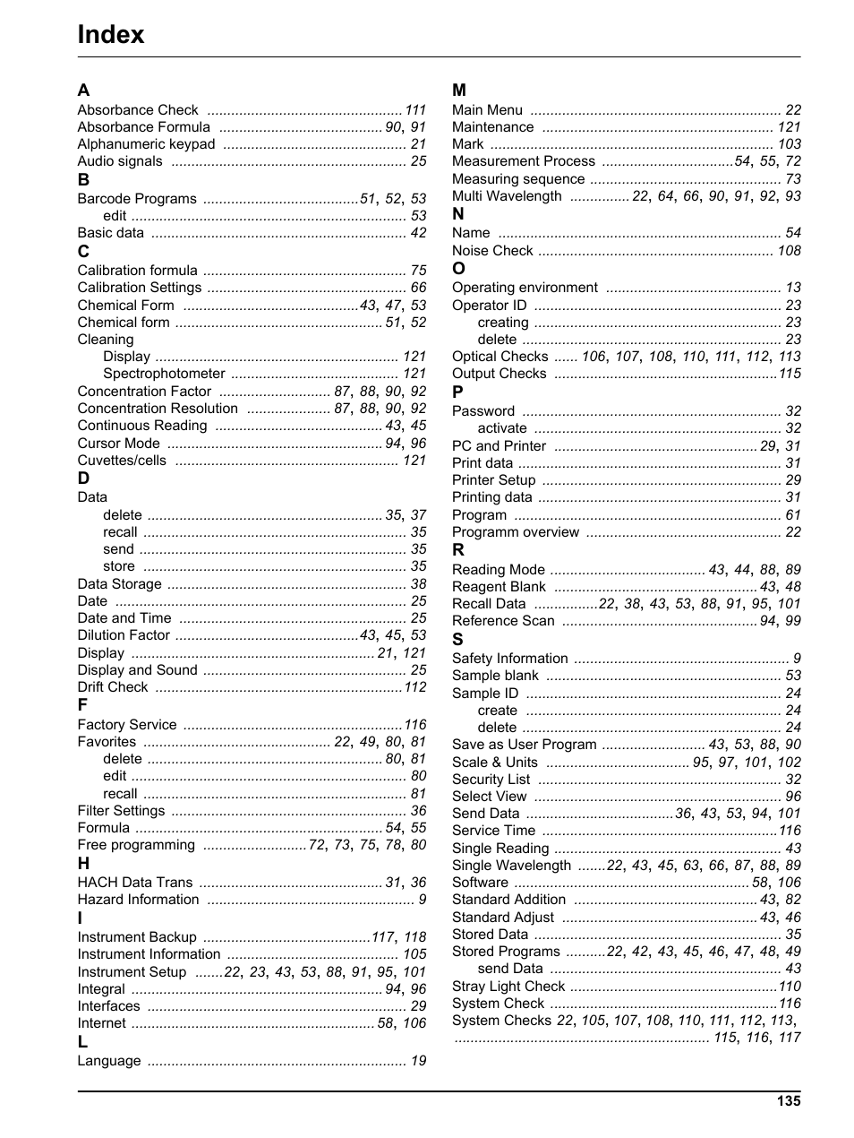 Index | Hach DR 5000 User Manual | Page 135 / 136