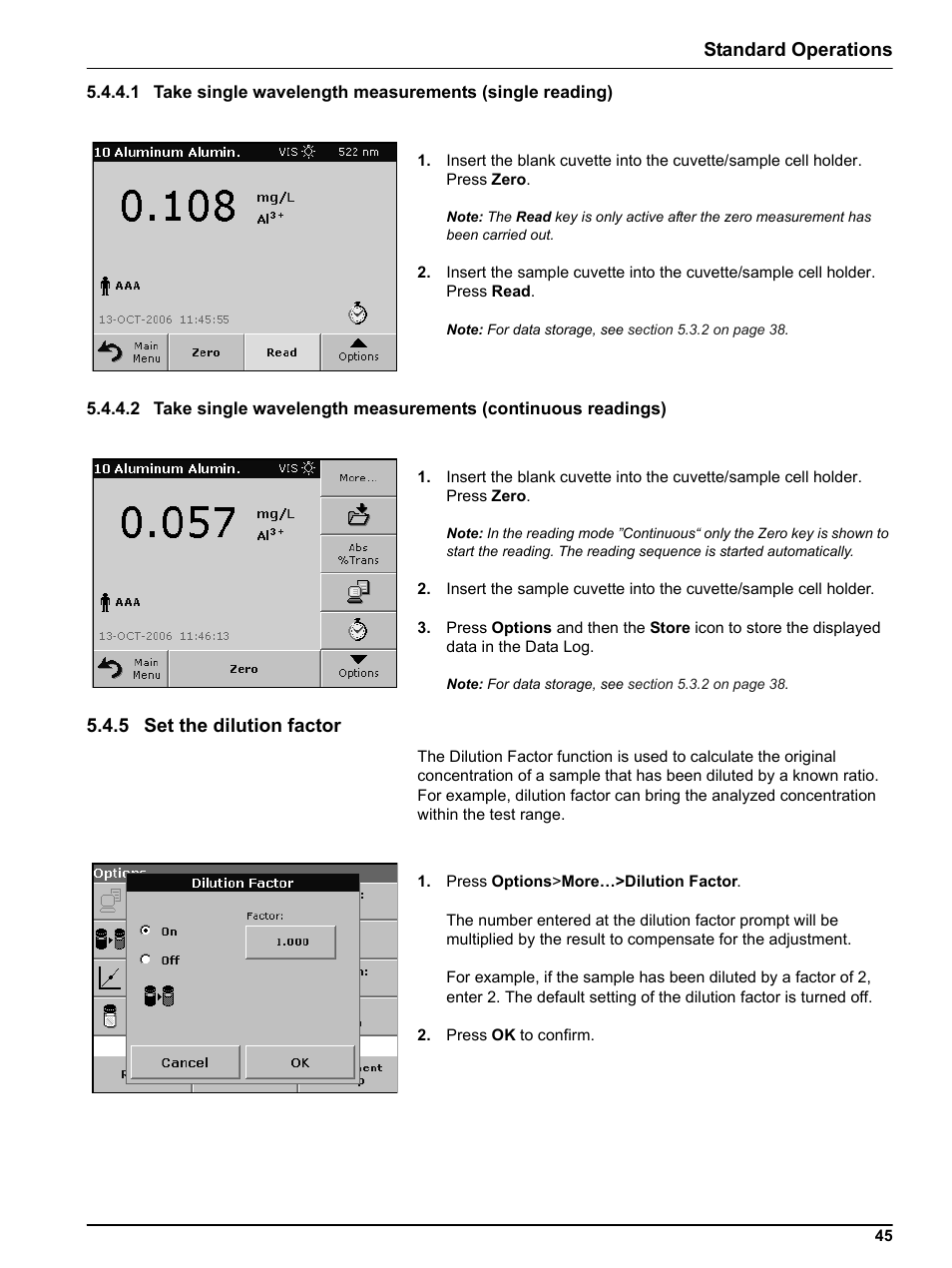 5 set the dilution factor, Standard operations | Hach DR 5000 User Manual | Page 45 / 136