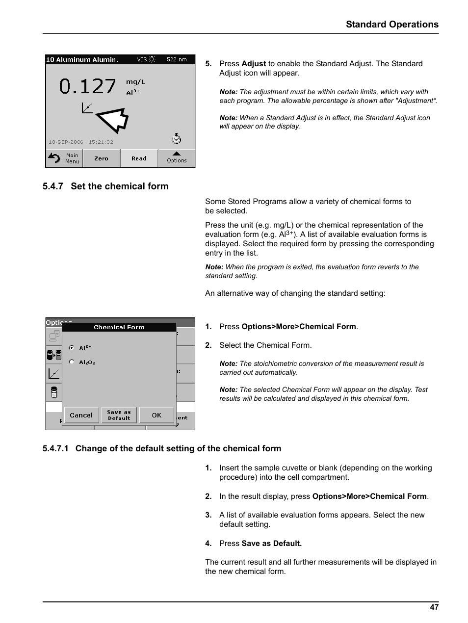 7 set the chemical form, Standard operations | Hach DR 5000 User Manual | Page 47 / 136