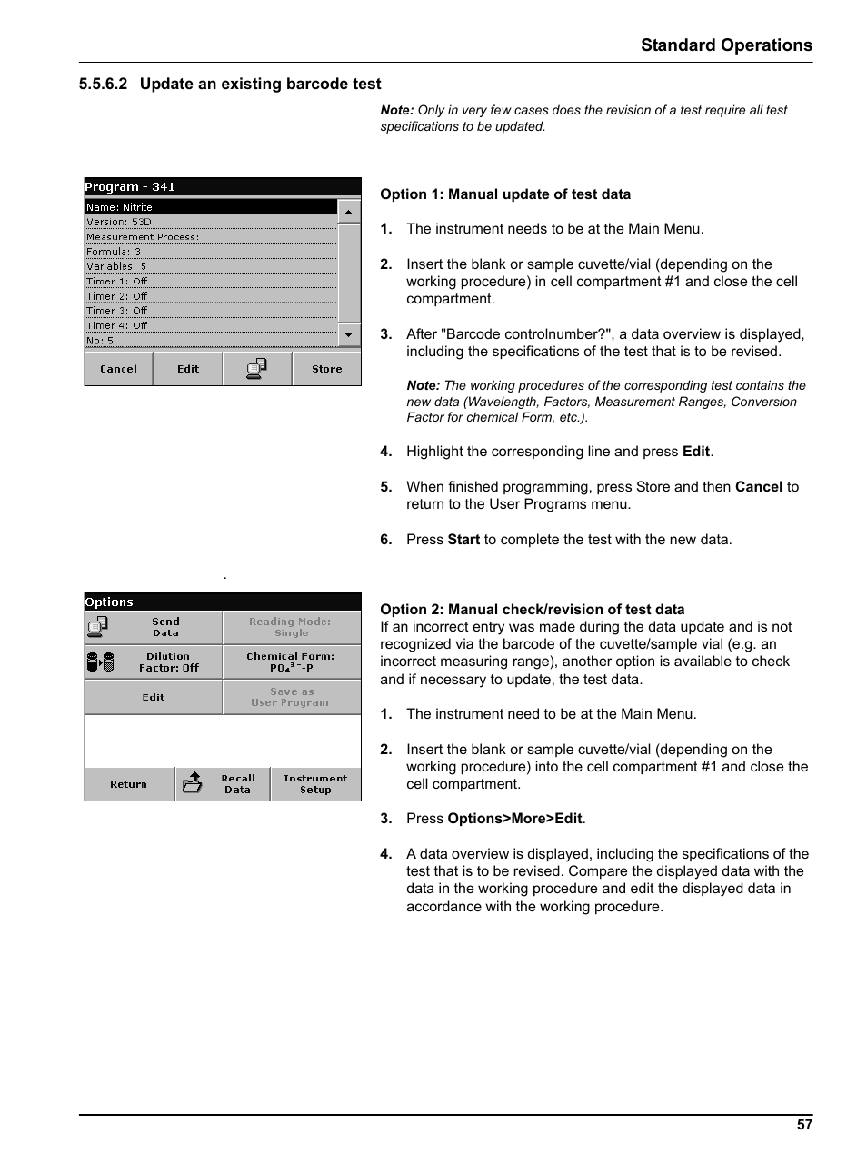 2 update an existing barcode test, Standard operations | Hach DR 5000 User Manual | Page 57 / 136