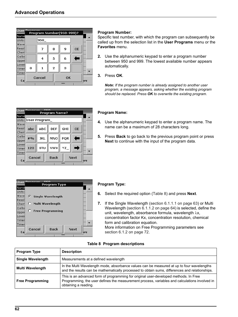 Advanced operations | Hach DR 5000 User Manual | Page 62 / 136