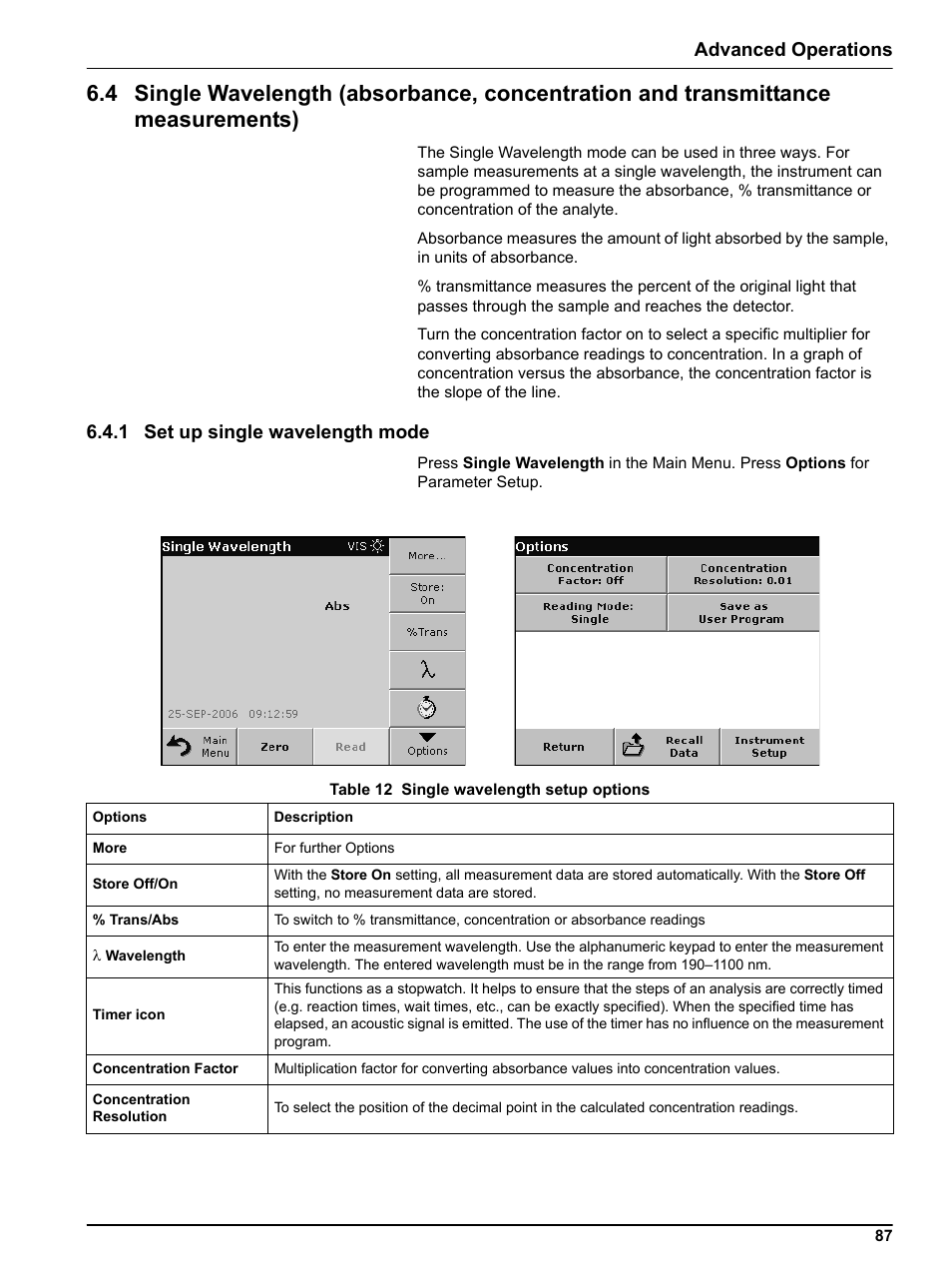 1 set up single wavelength mode, Advanced operations | Hach DR 5000 User Manual | Page 87 / 136