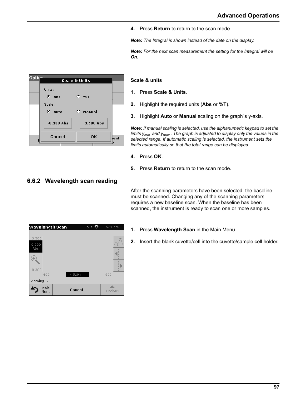 2 wavelength scan reading, Advanced operations | Hach DR 5000 User Manual | Page 97 / 136