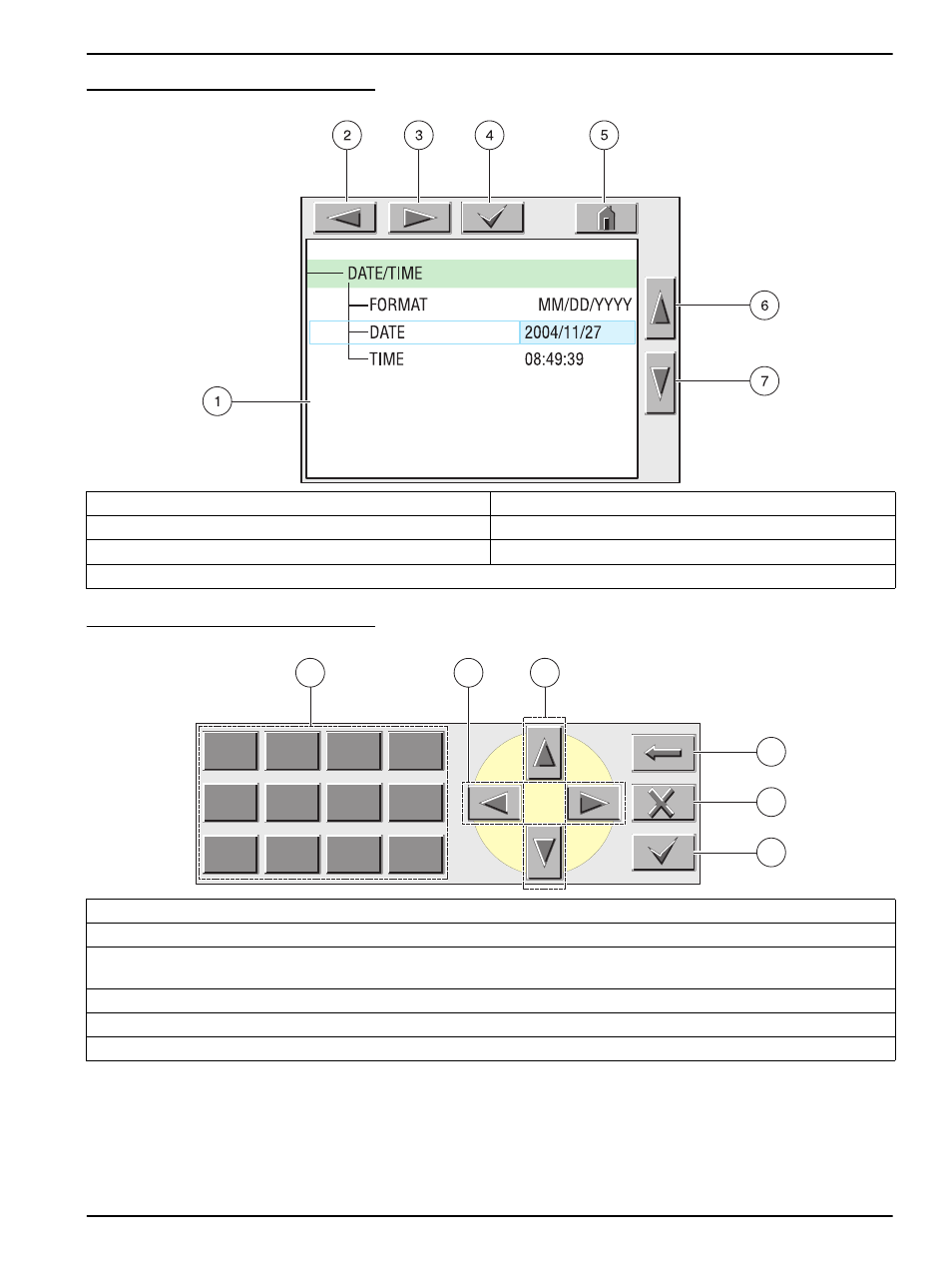 Figure 16 changing a menu item, Display area, Back | Forward, Enter-confirms the entry or selection, Home-changes to the display of measured values, Up-scrolls up, Down-scrolls down, Figure 17 keypad, Deletes the character to the left of the cursor | Hach 6120118 User Manual | Page 23 / 52