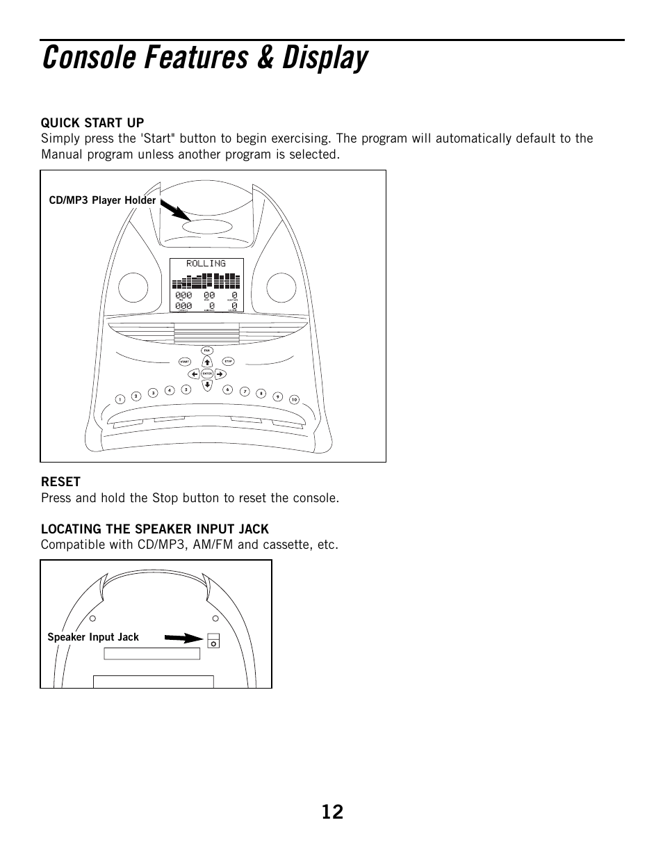 Console features & display | Horizon Fitness R52HR User Manual | Page 12 / 36