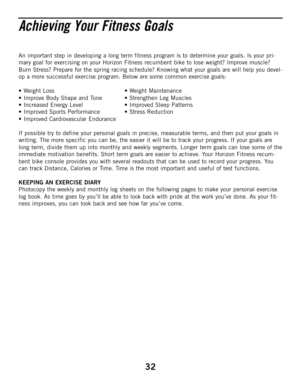 Achieving your fitness goals | Horizon Fitness R52HR User Manual | Page 32 / 36