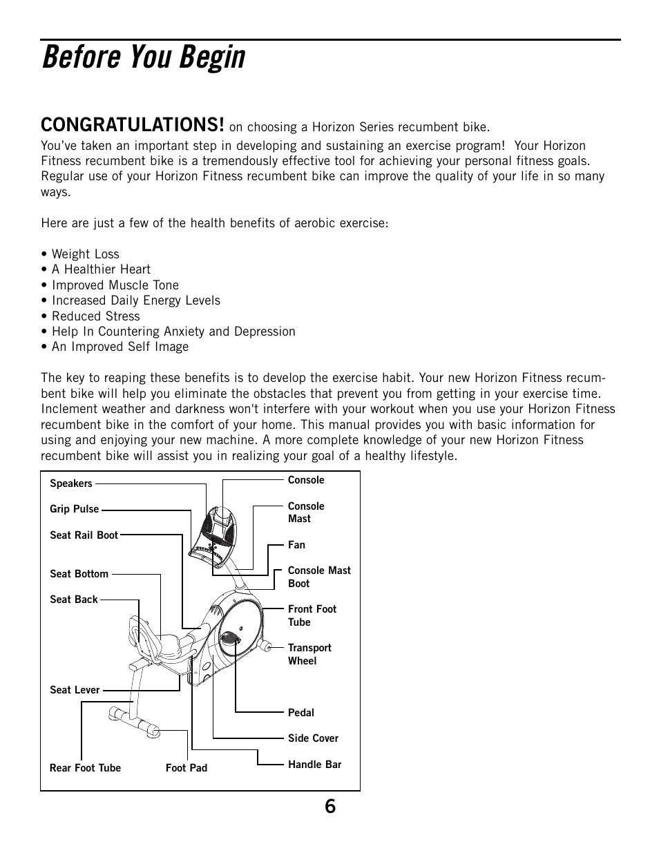 Before you begin | Horizon Fitness R52HR User Manual | Page 6 / 36