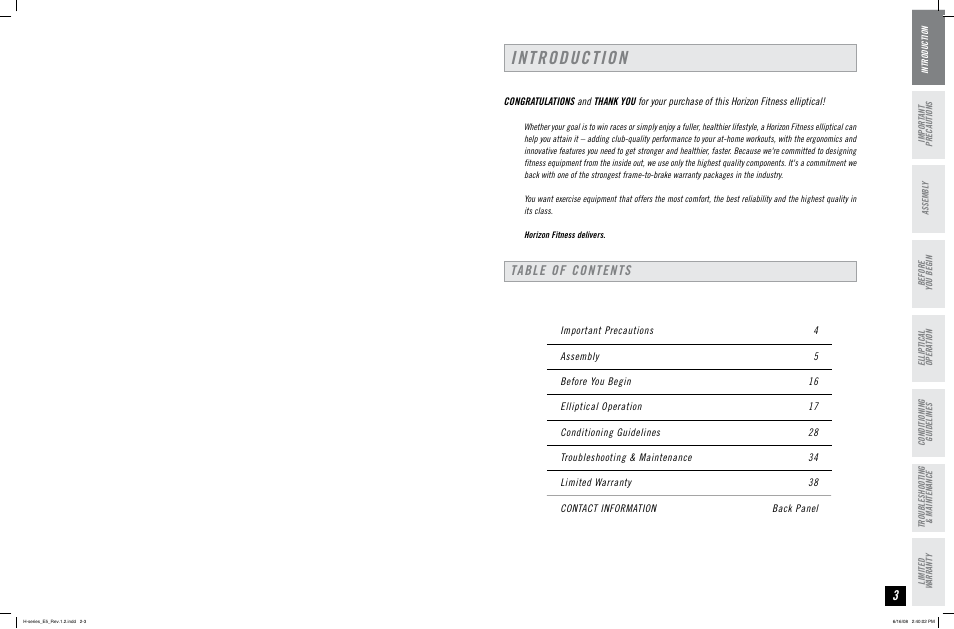 Horizon Fitness H-SERIES E5 User Manual | Page 2 / 21