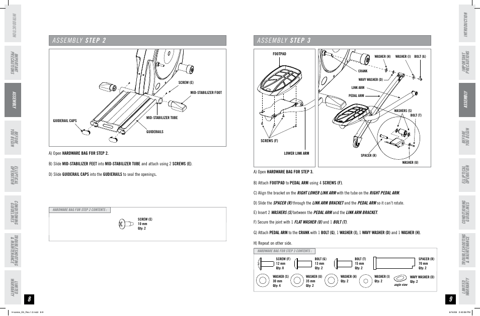 Assembly step 2, Assembly step | Horizon Fitness H-SERIES E5 User Manual | Page 5 / 21