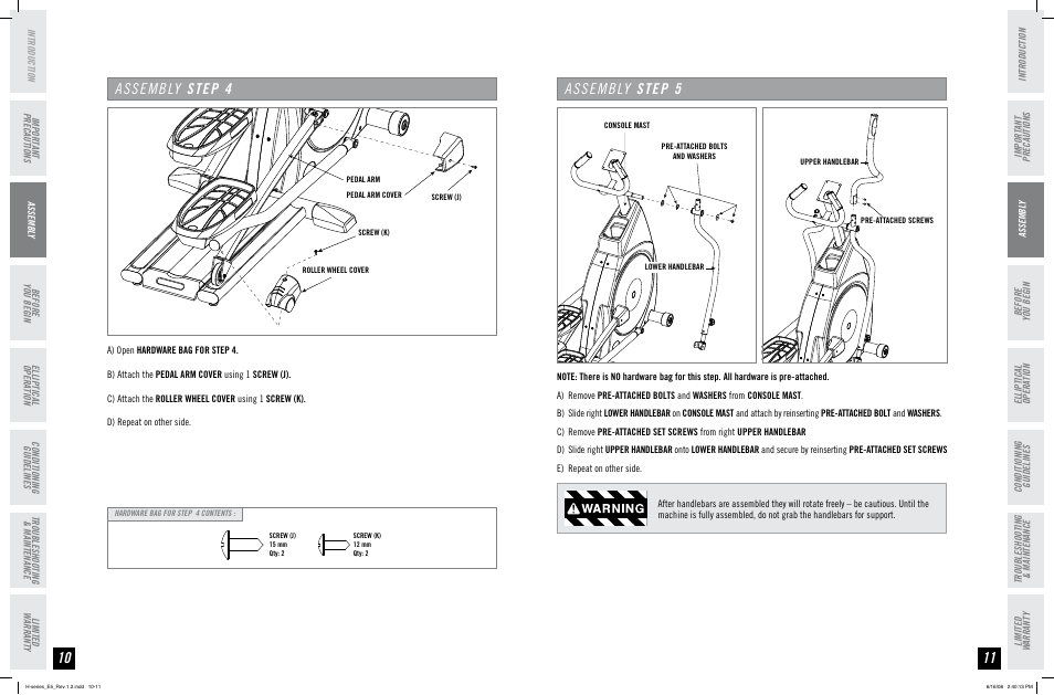 Assembly step 5, Assembly step | Horizon Fitness H-SERIES E5 User Manual | Page 6 / 21