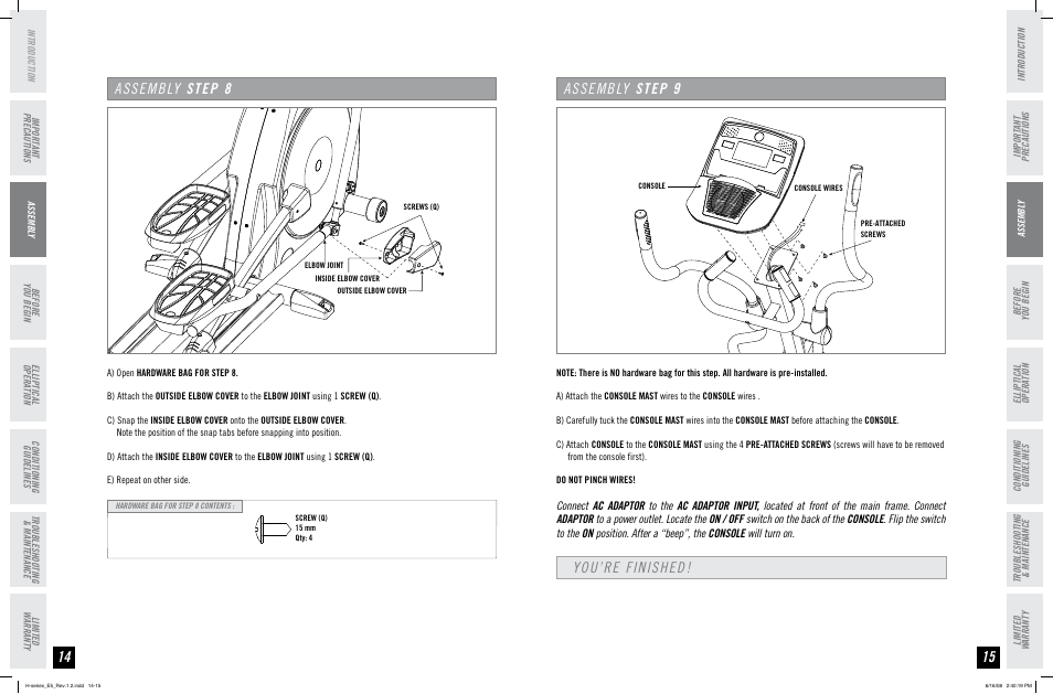 Assembly step, You’re finished | Horizon Fitness H-SERIES E5 User Manual | Page 8 / 21